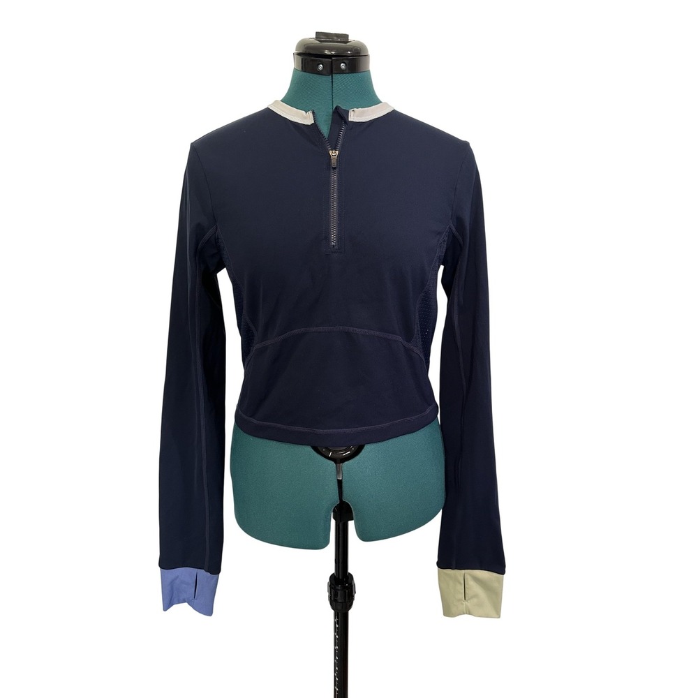 Sweaty Betty Power Half Zip Training Top Navy Blue Mesh Cropped Womens Medium